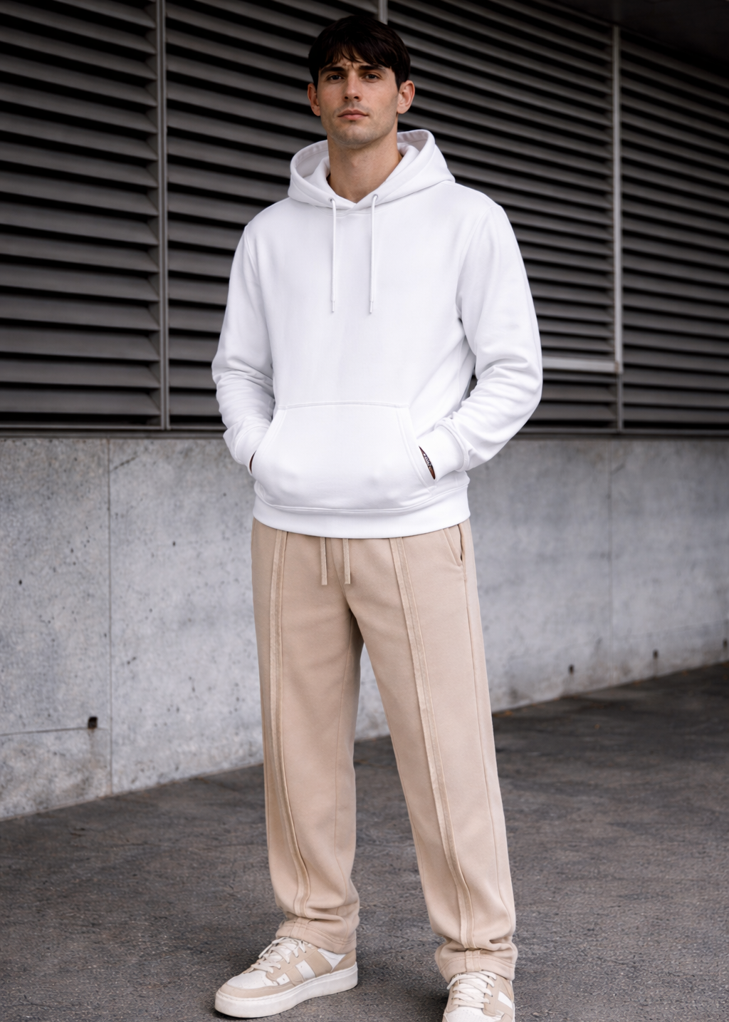 Cream Trouser  White Hoodie  Premium comfort Set