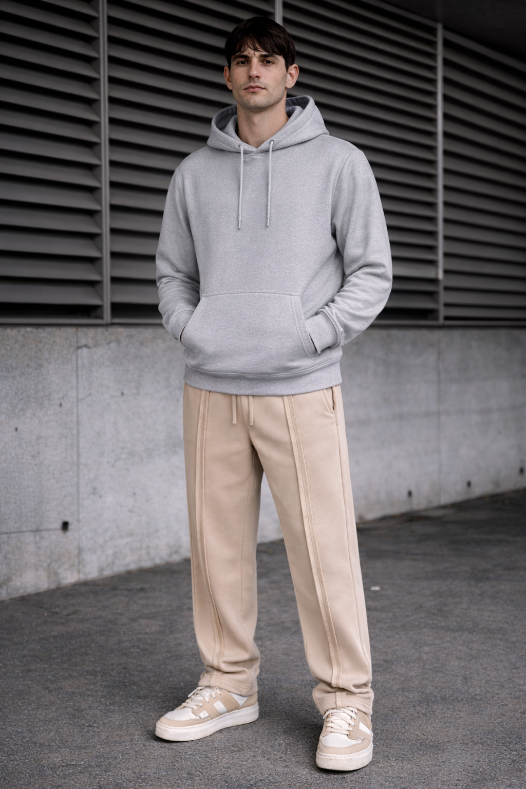 Grey Hoodie  Cream Trouser Premium comfort Set