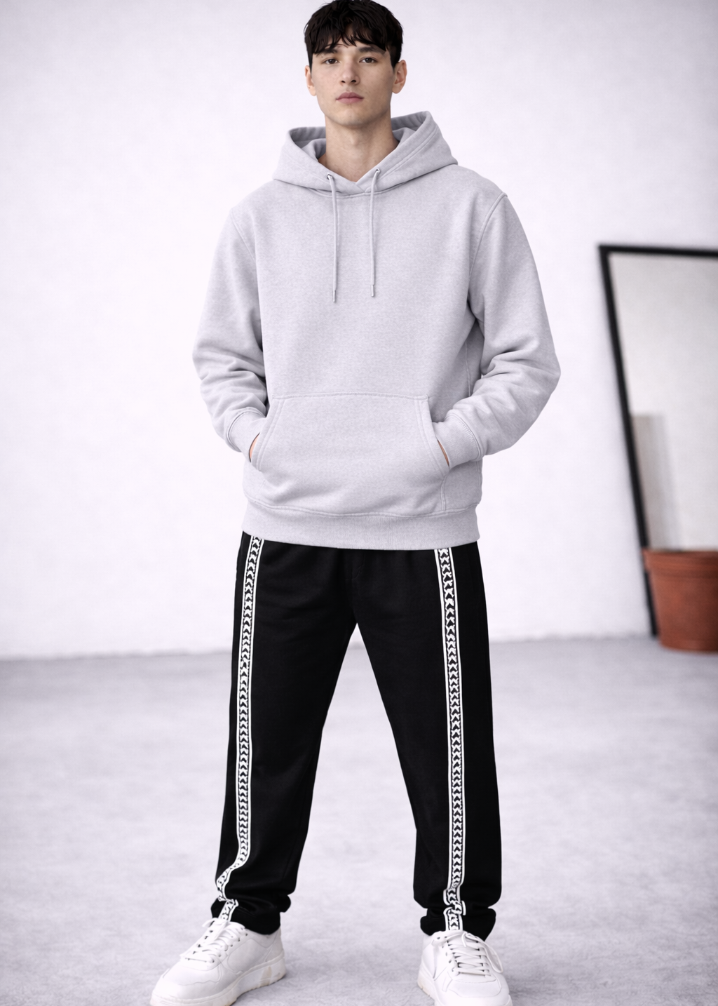 Grey Hoodie  Black Trouser Premium comfort Set.