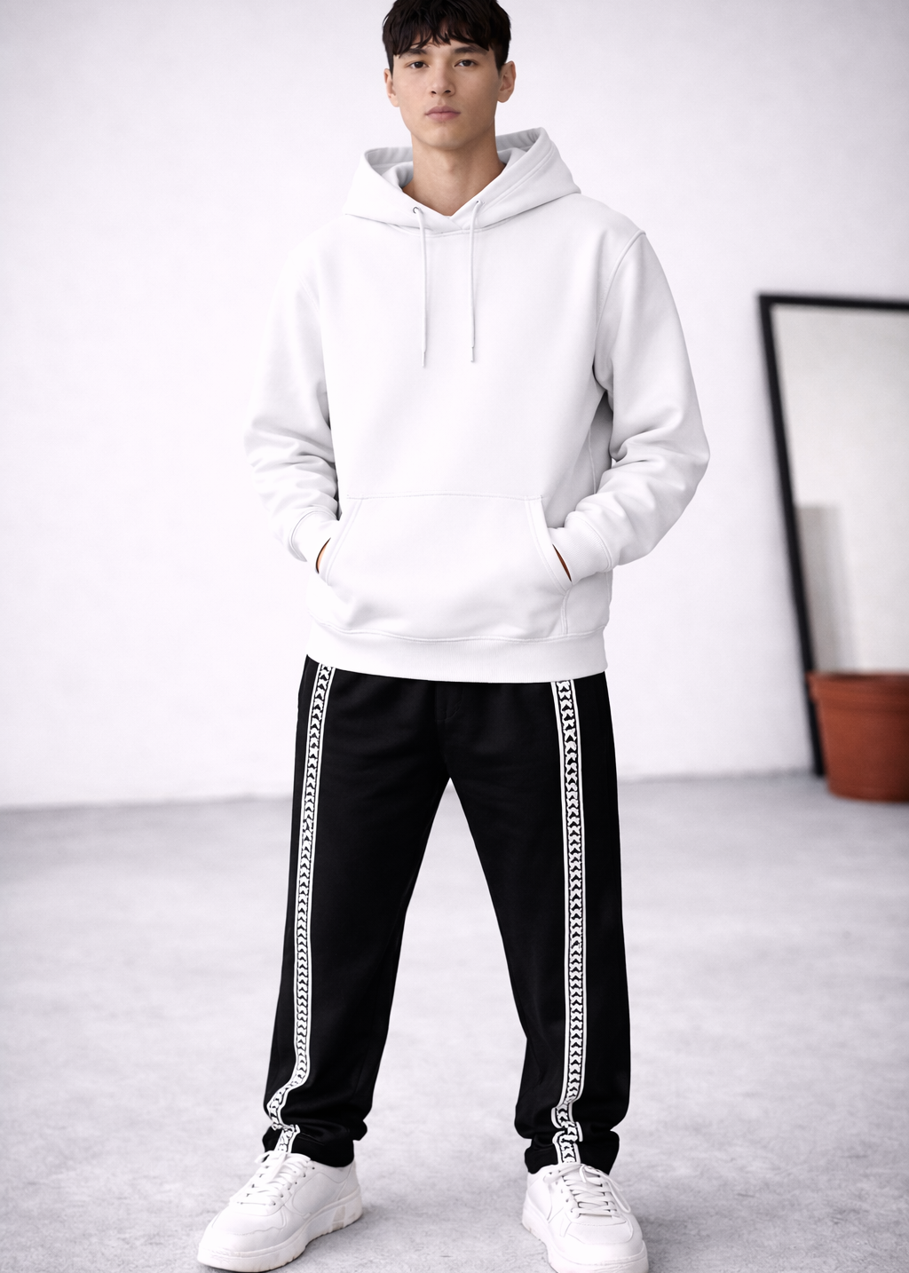Black Trouser White Hoodie Premium comfort Set.
