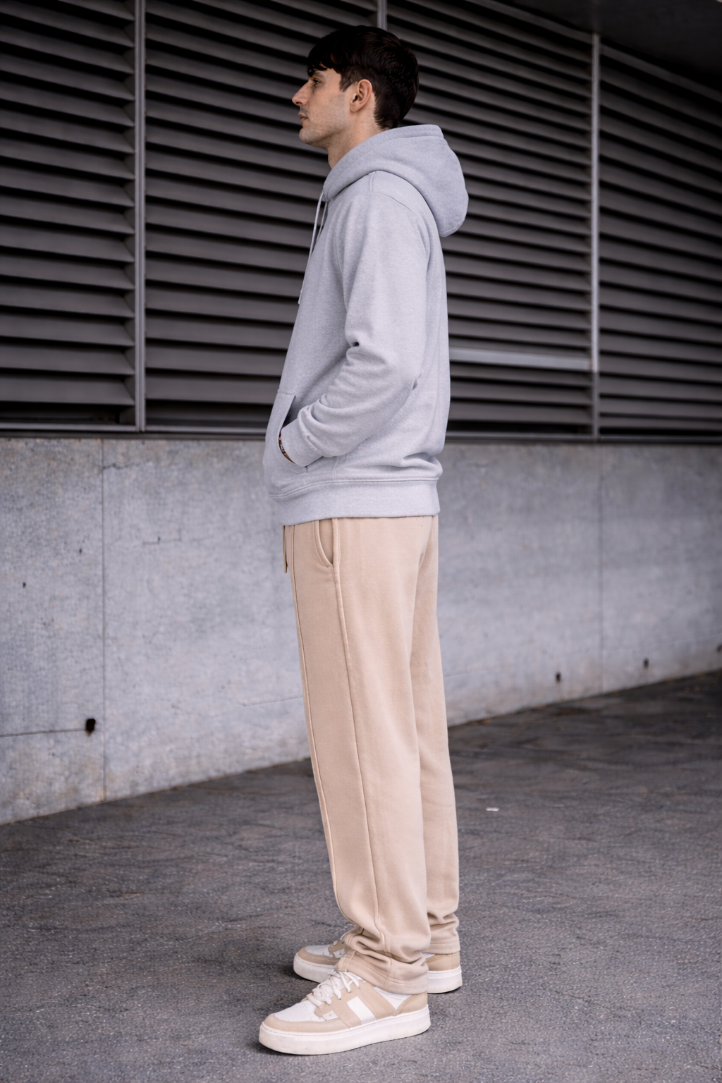 Grey Hoodie  Cream Trouser Premium comfort Set
