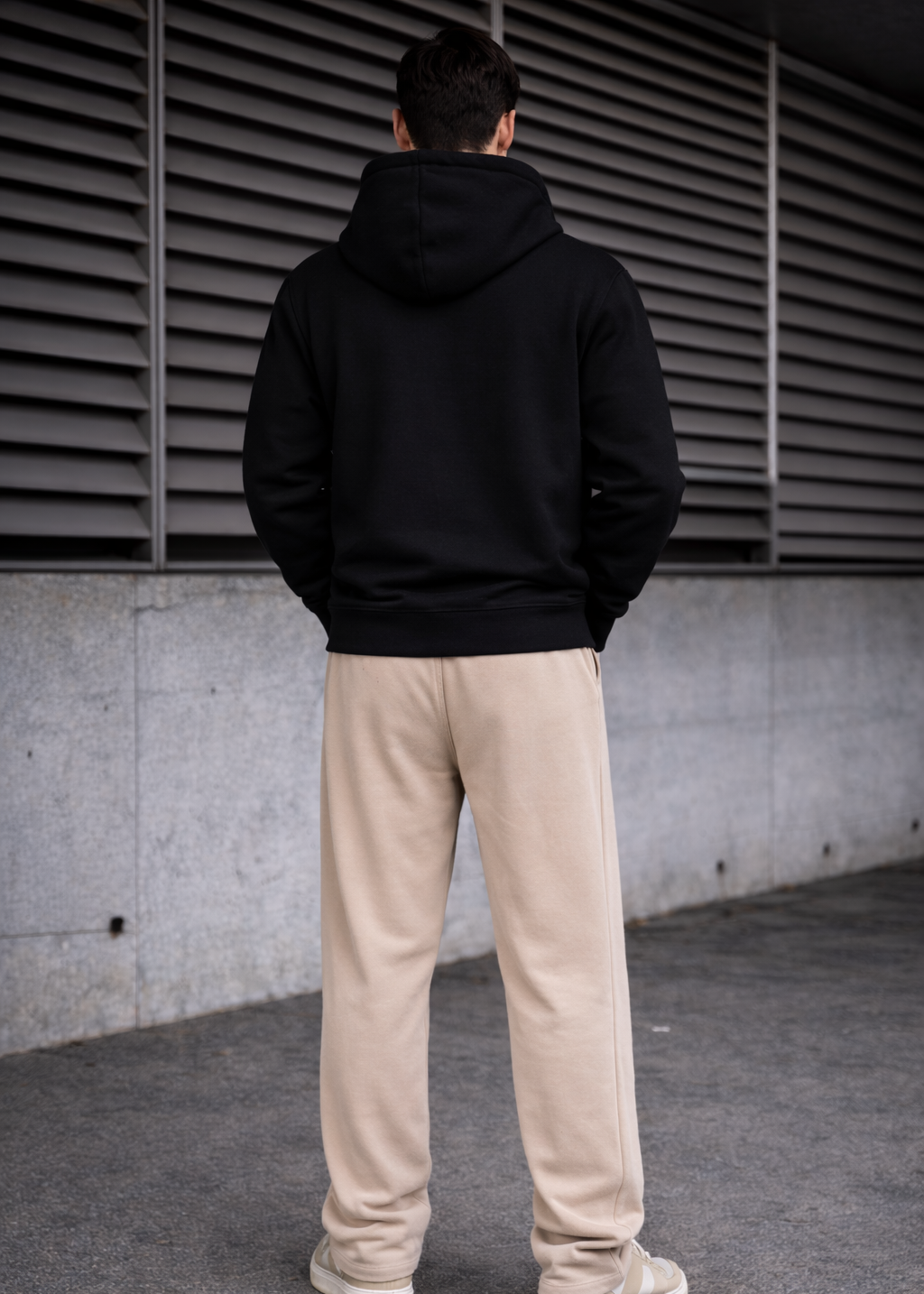 Black Hoodie  Cream Trouser Premium comfort Set