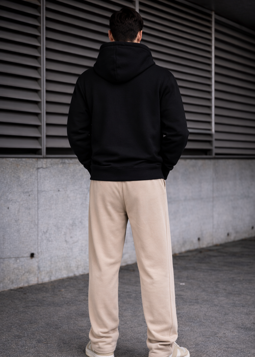 Black Hoodie  Cream Trouser Premium comfort Set