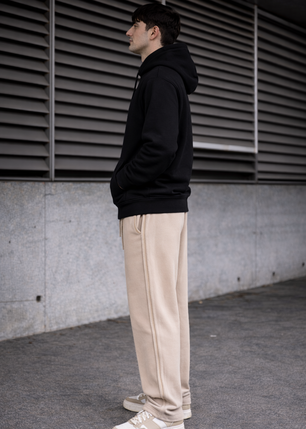 Black Hoodie  Cream Trouser Premium comfort Set