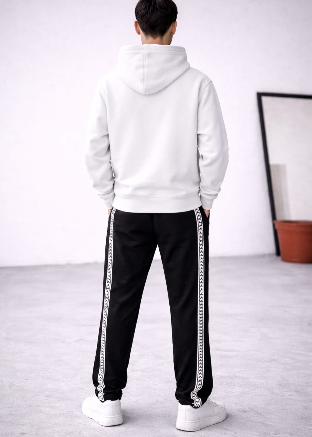 Black Trouser White Hoodie Premium comfort Set.