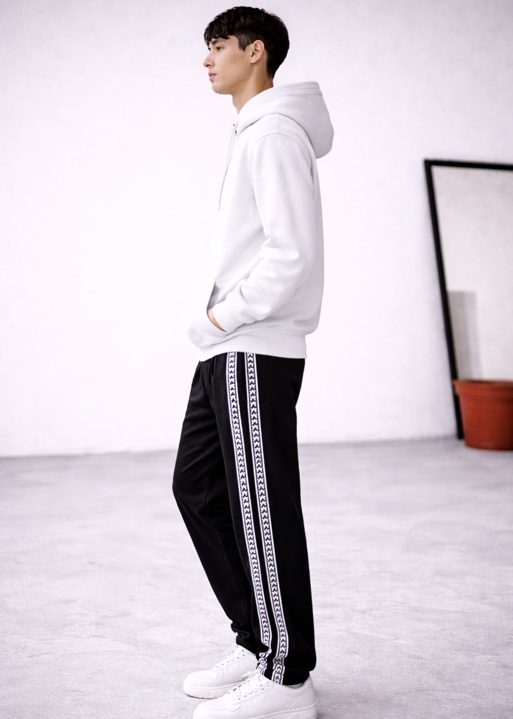 Black Trouser White Hoodie Premium comfort Set.